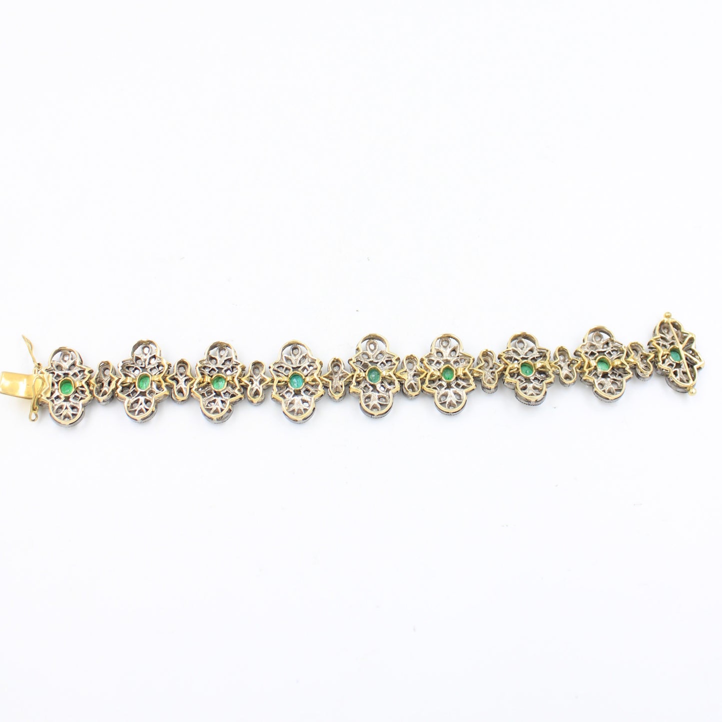 Victorian 6.5 TCW Emerald & Diamond Bracelet in 14K Gold and Sterling Silver
