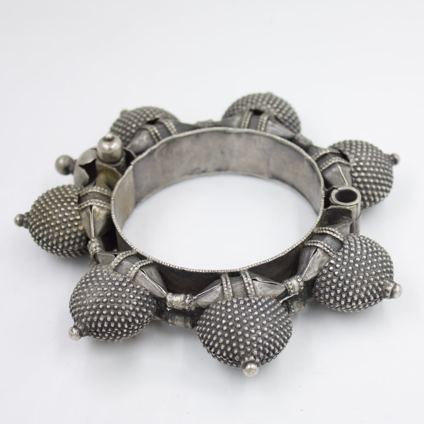 Antique Rajasthani Handmade Dome Hinged Bangle in Silver | 1910 Collectors Piece