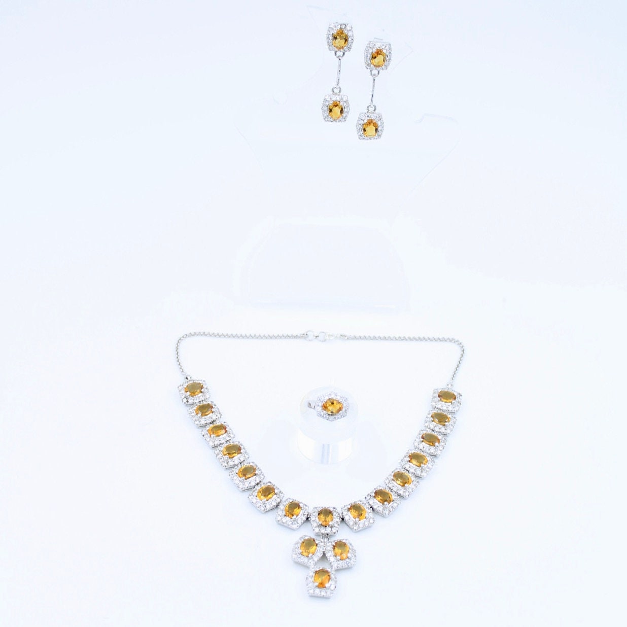 Natural AAA Citrine Necklace, Earrings and Ring in Sterling Silver