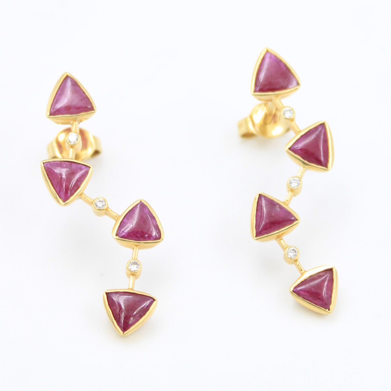 Elegant 3.75 TCW Natural Ruby and Diamond Drop Earrings in 18K Yellow gold