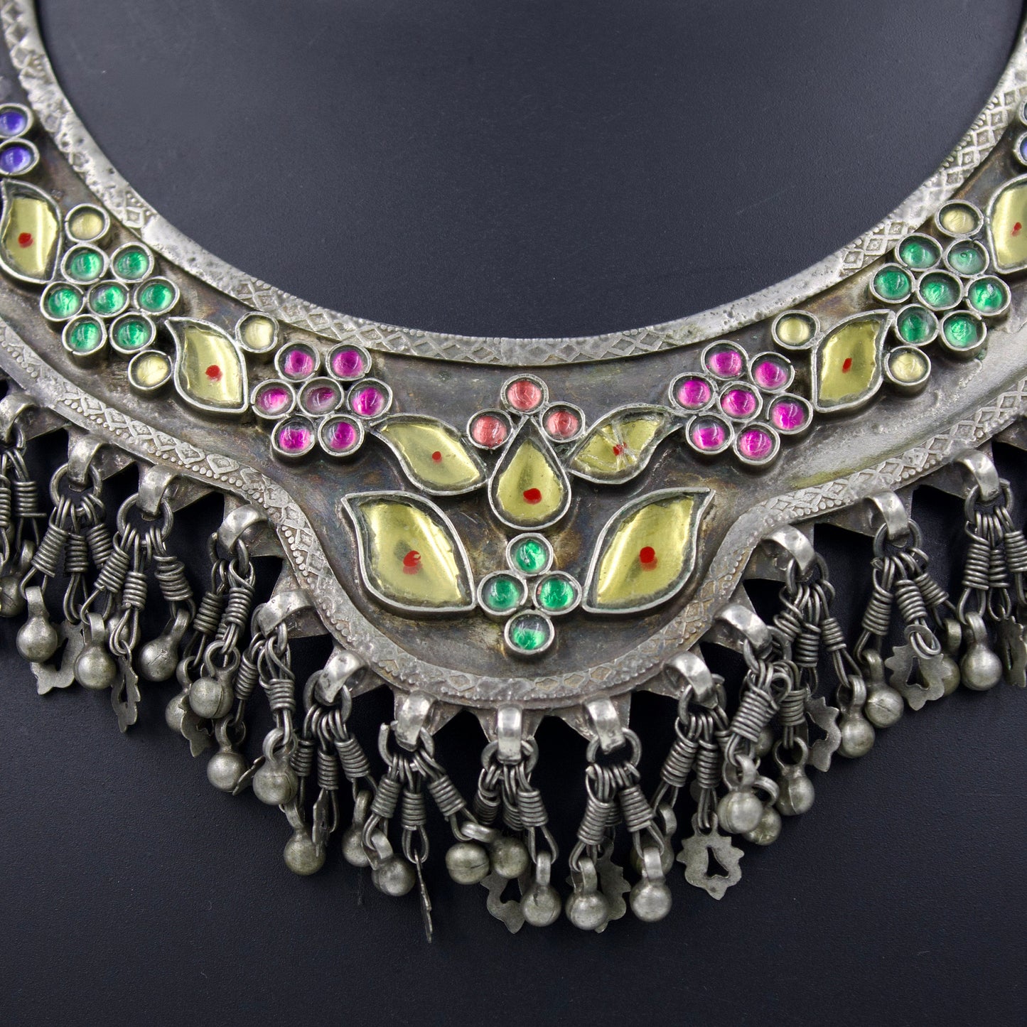Antique Indian Barmerii Tribal  Statement CollarNecklace in Silver Collectors Piece Circa 1930