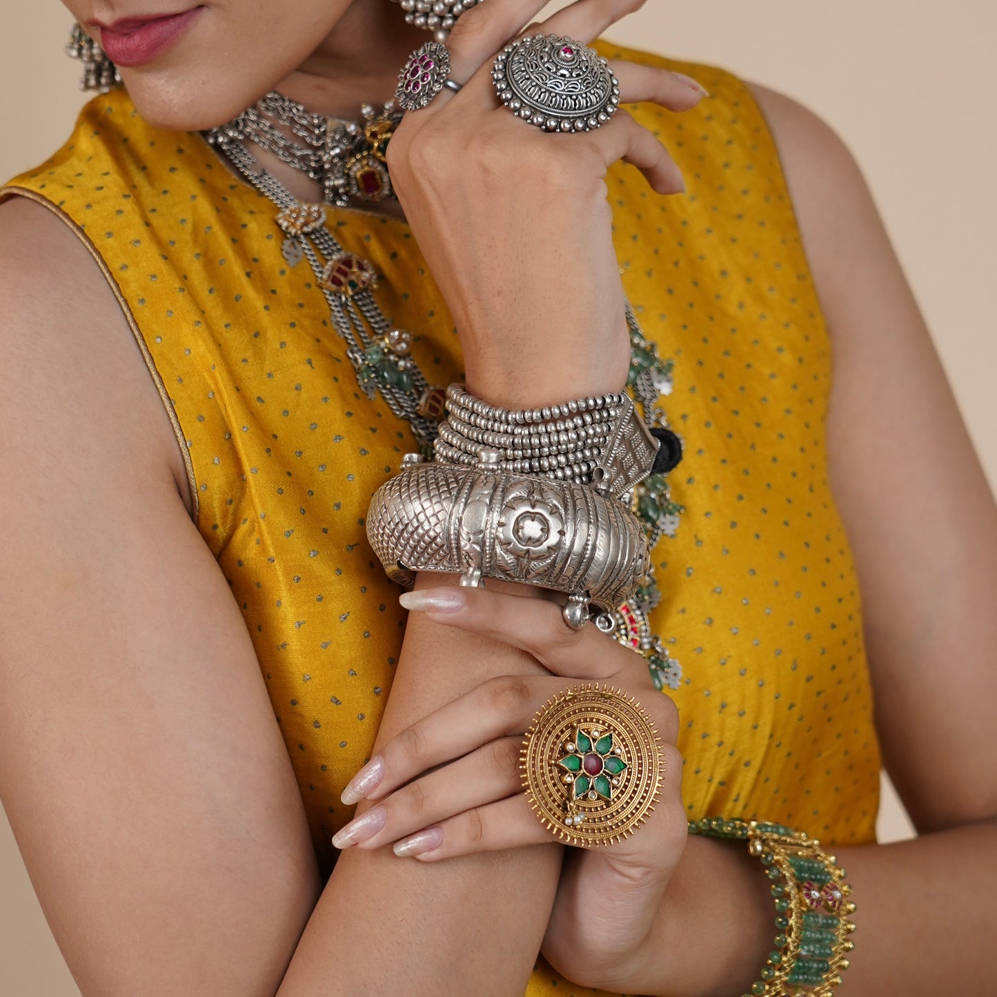 Antique Rajasthani Broad Hand Etched Kada Bangle with Screw in Sterling Silver Circa 1920's Collectors Piece