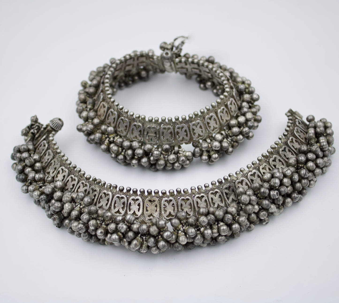 Vintage Indian Rajasthani Tribal Ghungroo Statement Anklet/Payal in Sterling Silver Collectors Piece Circa 1960