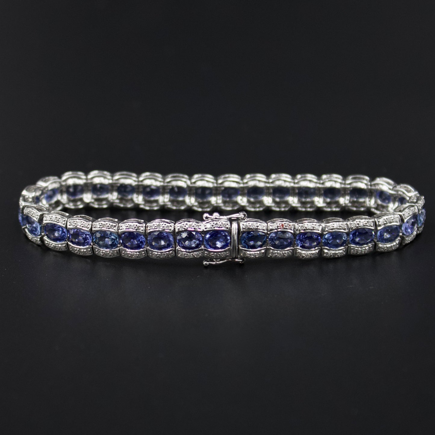 Elegant AAA 15 Ct Sapphire and Diamond Luxury Statement Tennis Bracelet in 18K White Gold