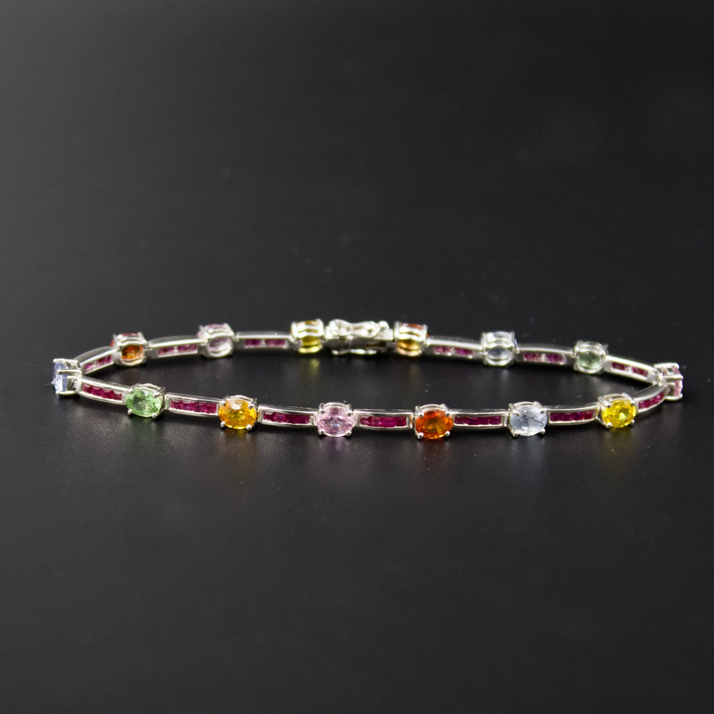 Elegant AAA Rainbow Sapphire and Ruby Luxury Statement Tennis Bracelet in 18K White Gold
