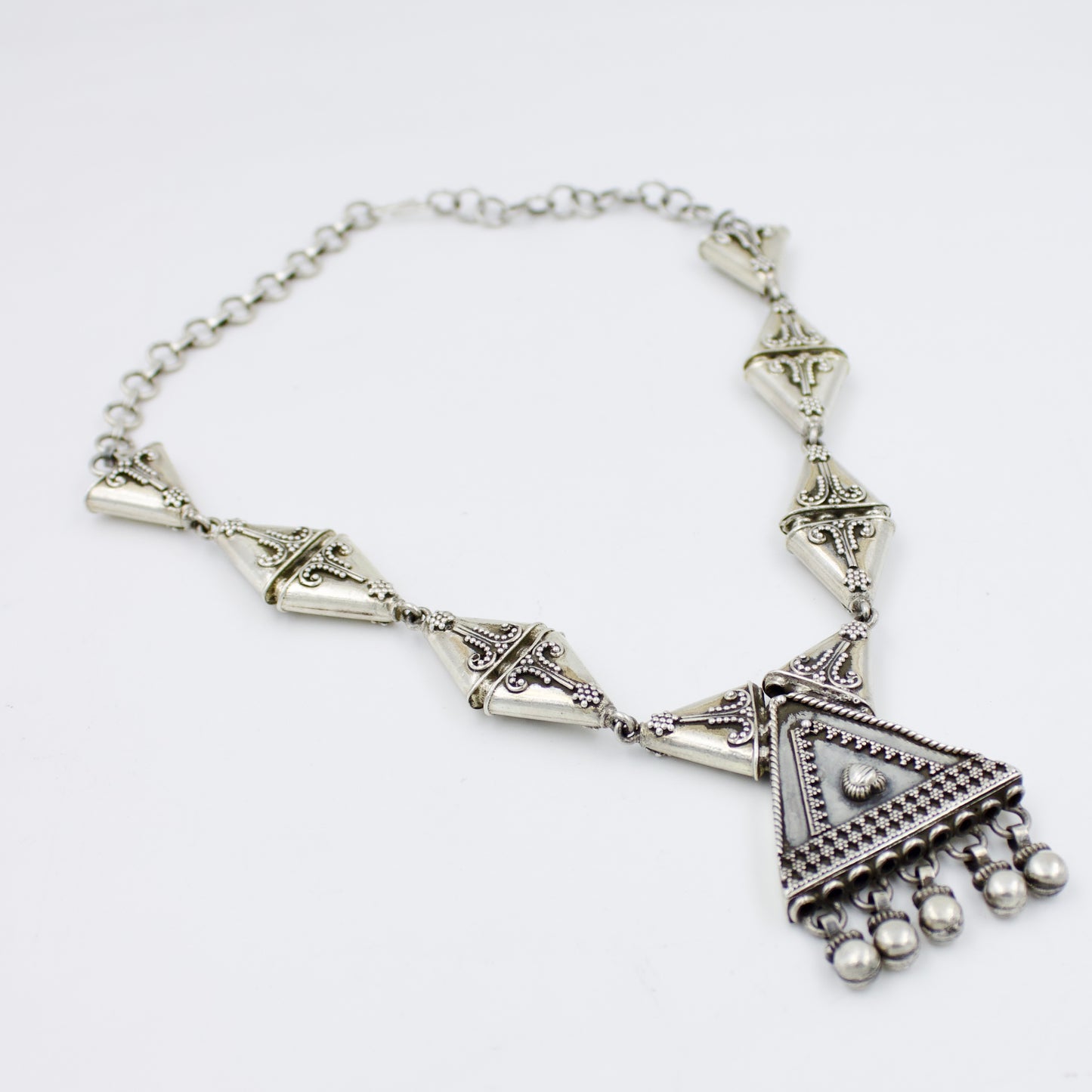 Hand Etched Rajasthani Tribal Statement Pendant Necklace in Sterling Silver