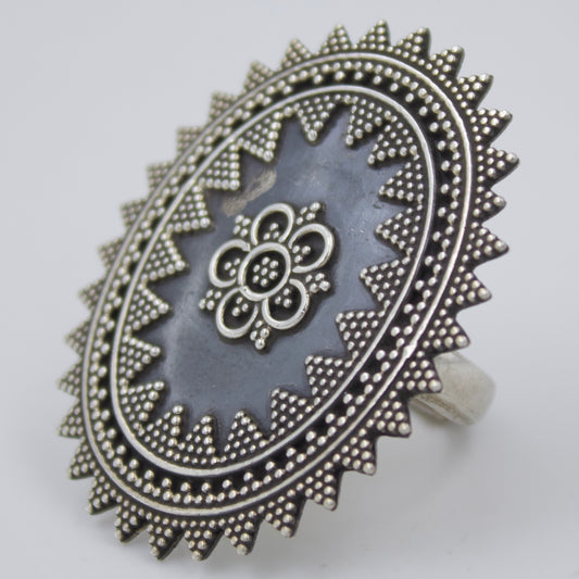 Handmade Rawa Work Tribal Indian Statement Cocktail Ring in Sterling Silver