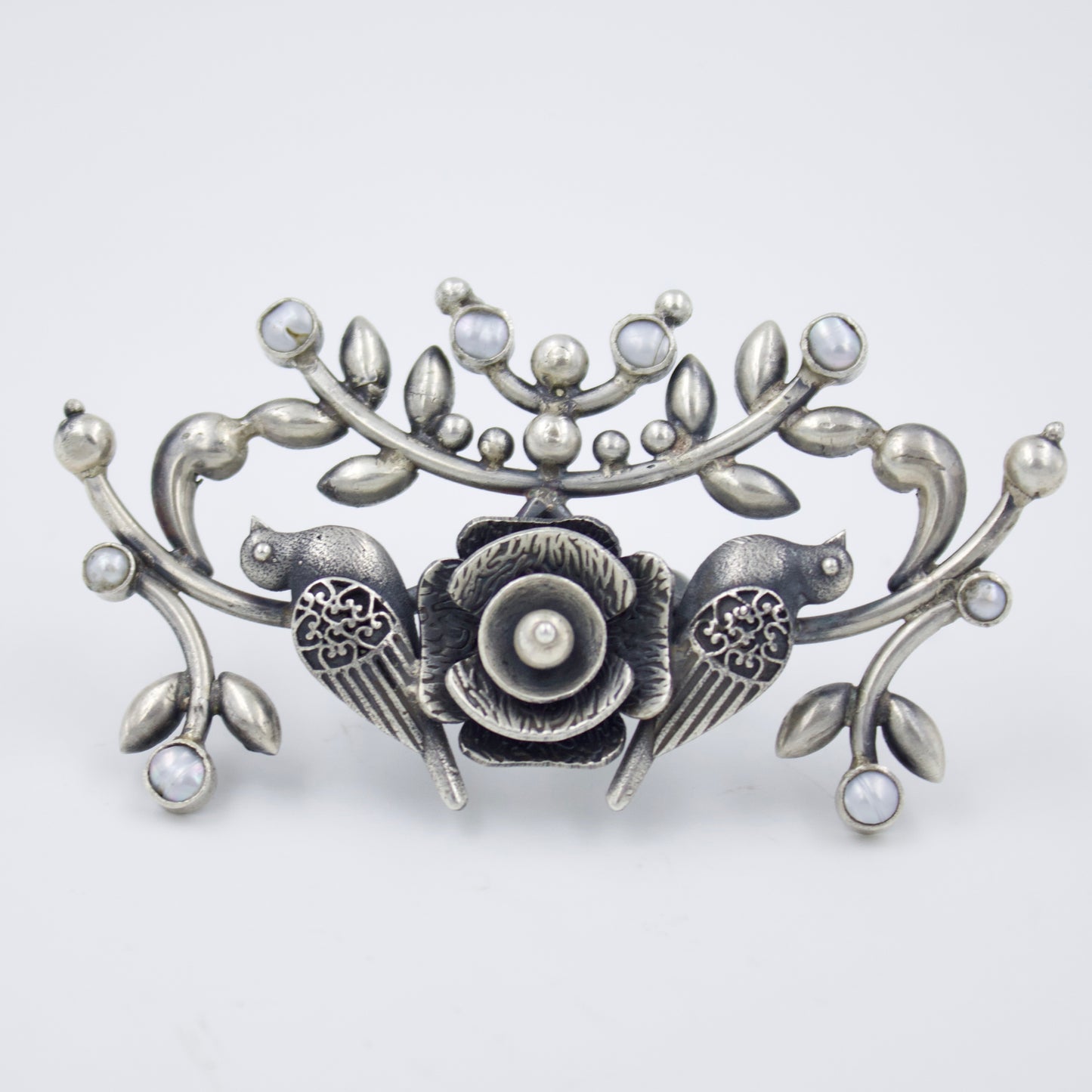 Handmade Tribal Indian Bird Statement Cocktail Ring with Pearls in Sterling Silver