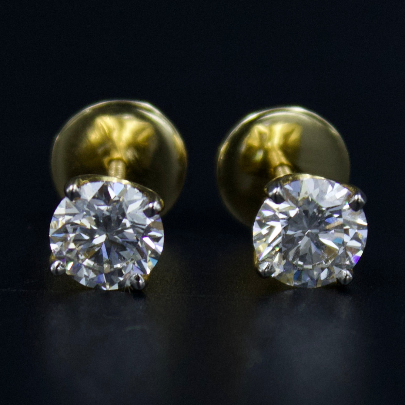 Timeless IGI Certified 3.18 TCW 7.5x7.5 mm D-VS1 Lab Grown Diamond Stud Earrings in 18K Yellow Gold Screw Back Solitaire Earrings