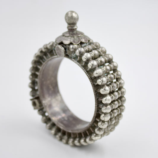 Antique Rajasthani Hinged Tribal Bangle Bracelet in Silver