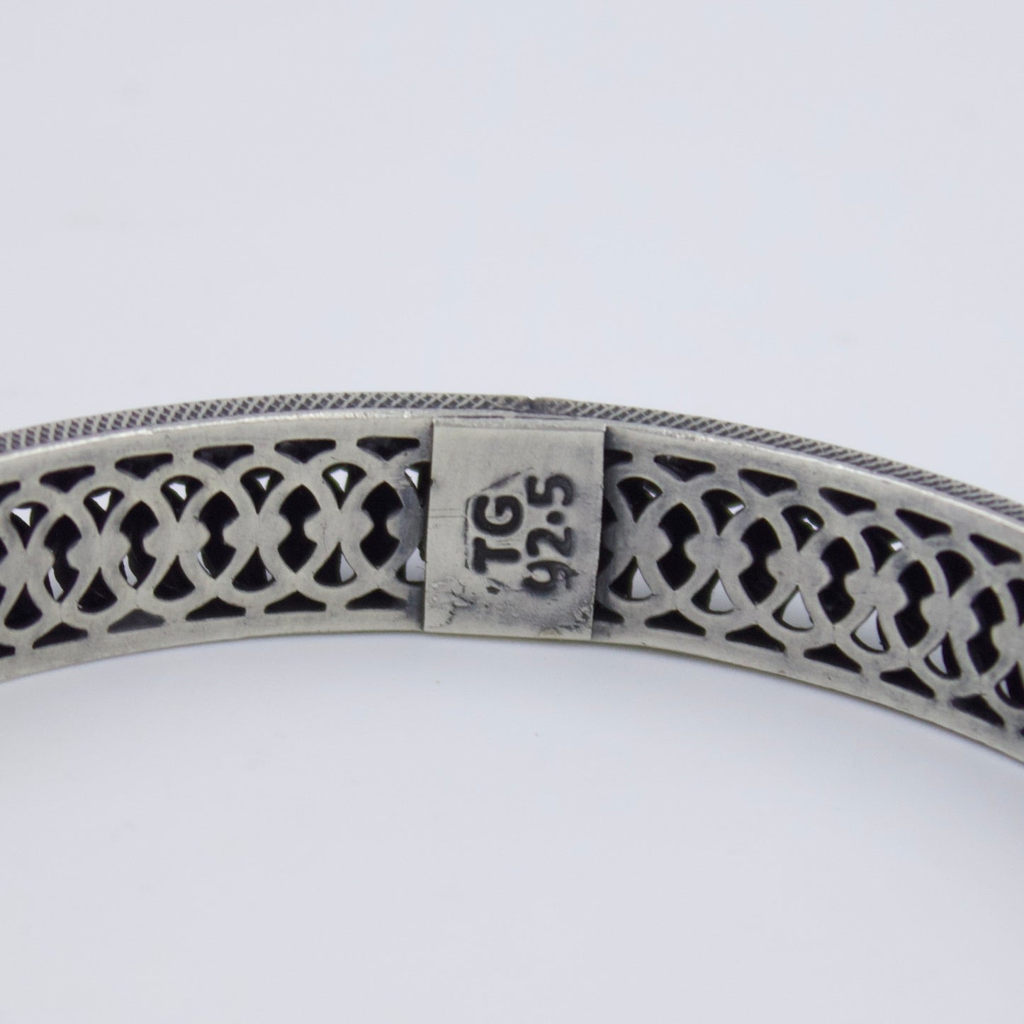 Elegant South Indian Handmade 3D Filigree Temple Work Slip-On Kada Bangle in Sterling Silver