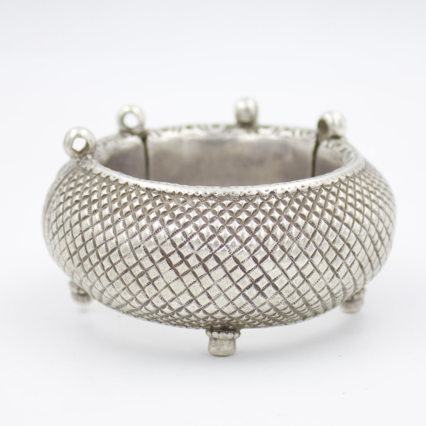 Antique Rajasthani Broad Hand Etched Kada Bangle with Screw in Sterling Silver Circa 1920's Collectors Piece