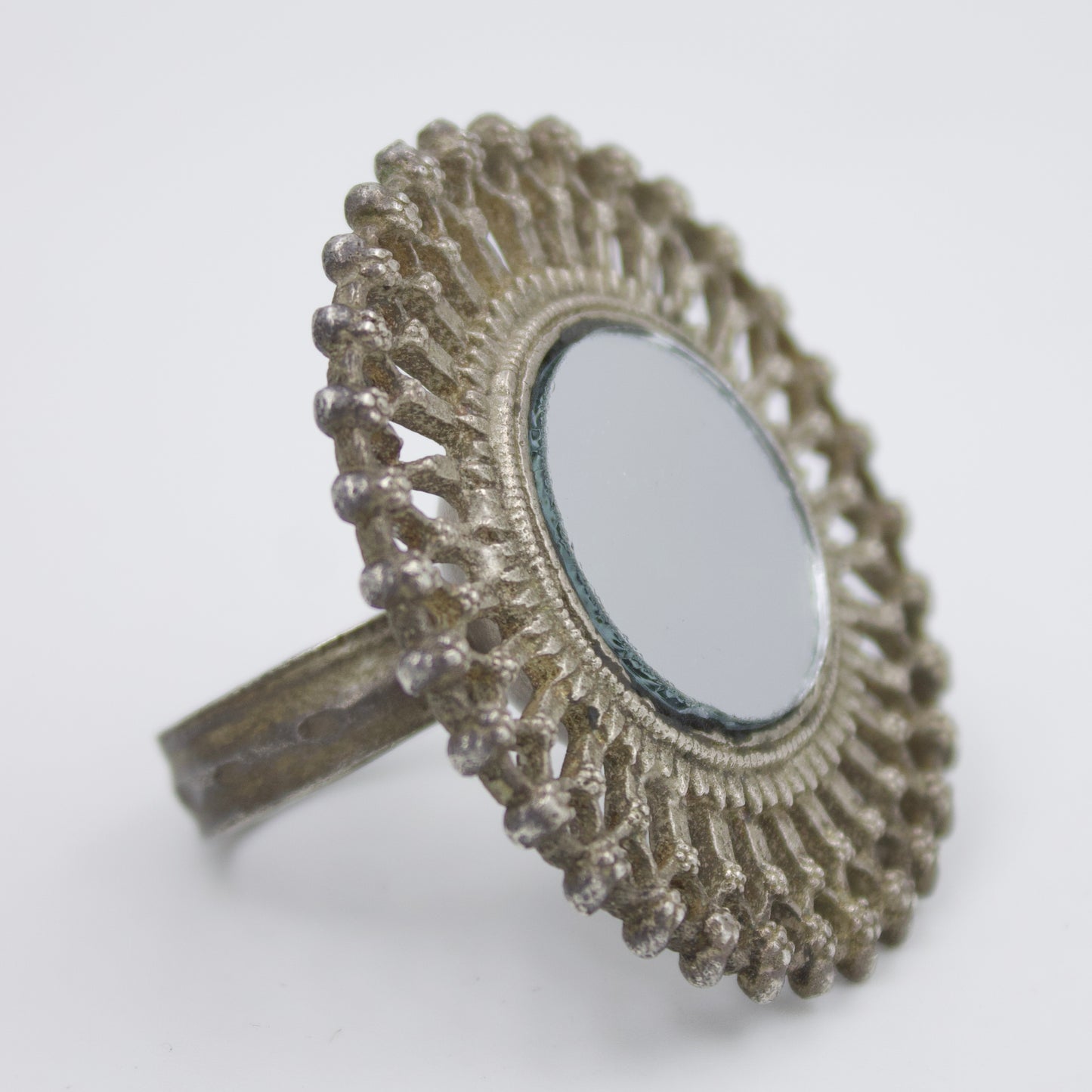 Antique Mirror Cocktail Ring in Sterling Silver