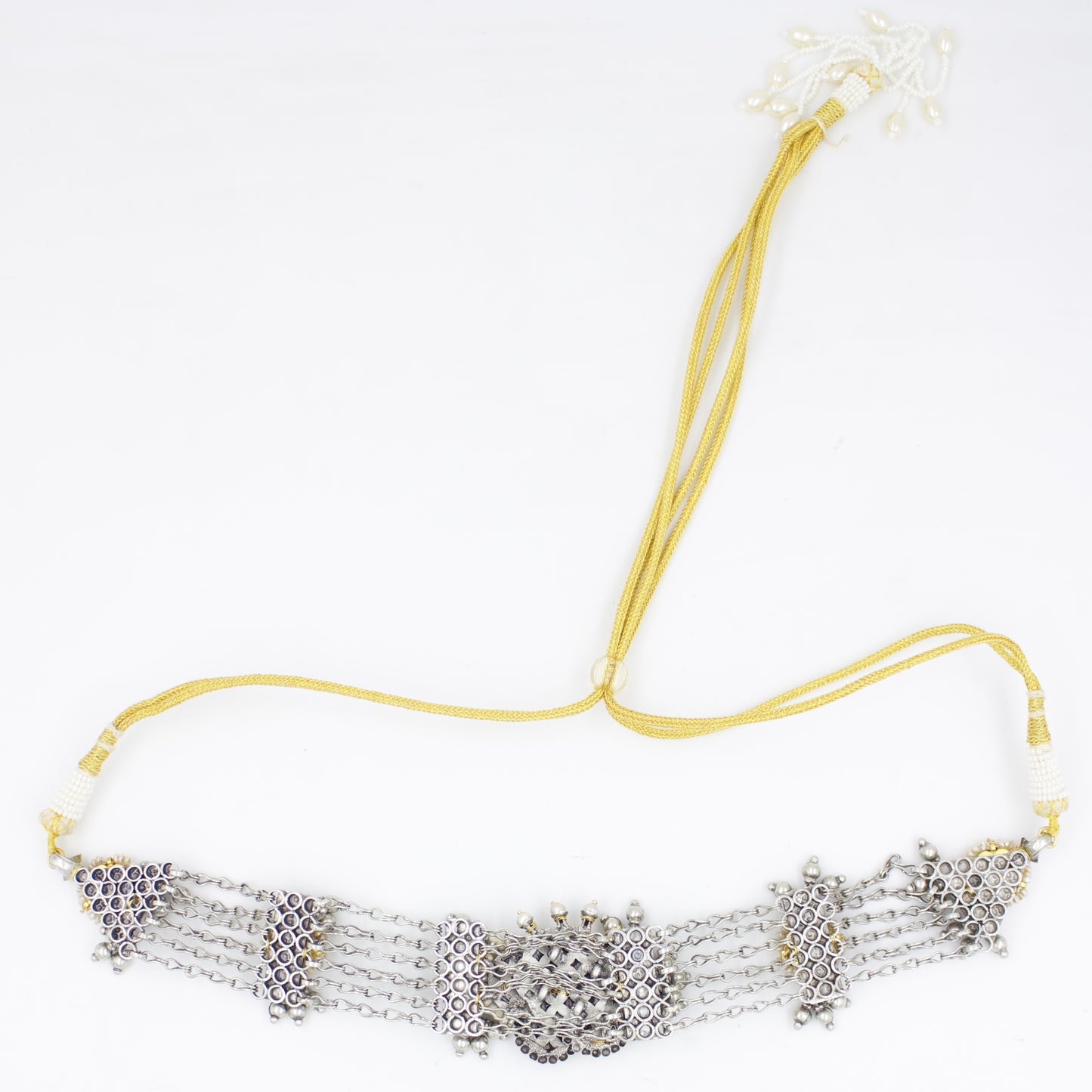 Handmade Rajasthani Two Tone Indian Fusion Tribal Statement Choker Necklace with Kundan Work in Sterling Silver