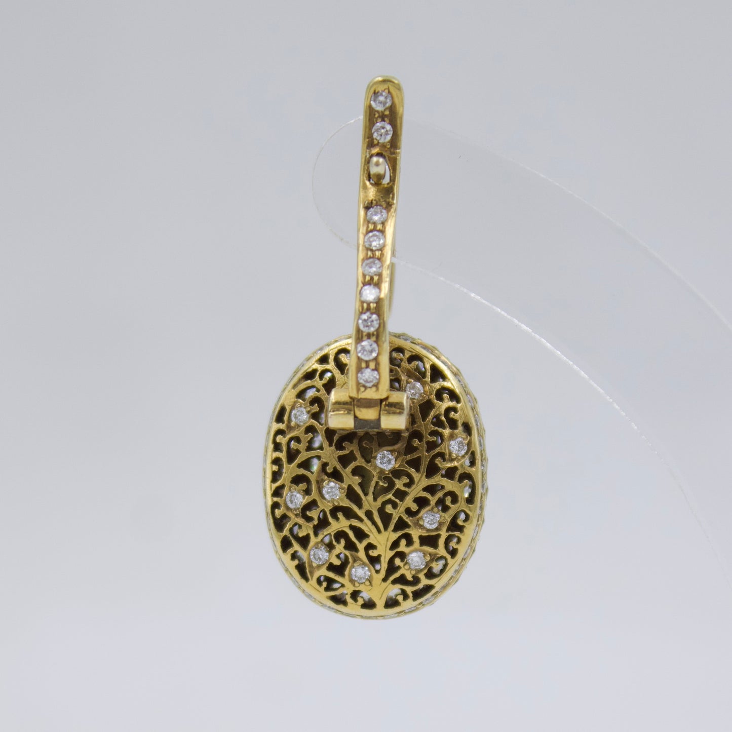 Luxurious Rose Cut Diamond Cluster Drop Earrings with Tree of Life Filigree Work Back in 18K Yellow Gold