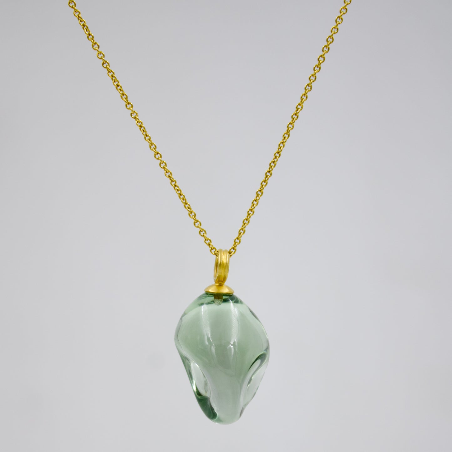 Minimalist Green Amethyst Ganesha Pendant Necklace in 18K Brushed Gold