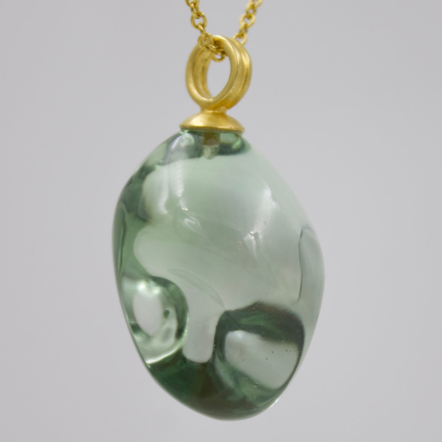 Minimalist Green Amethyst Ganesha Pendant Necklace in 18K Brushed Gold