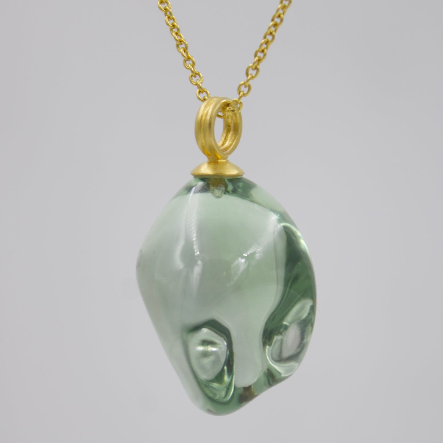 Minimalist Green Amethyst Ganesha Pendant Necklace in 18K Brushed Gold