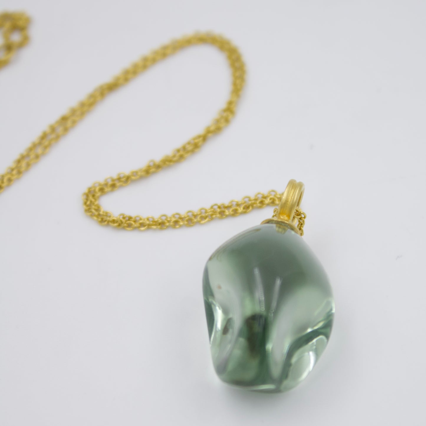 Minimalist Green Amethyst Ganesha Pendant Necklace in 18K Brushed Gold