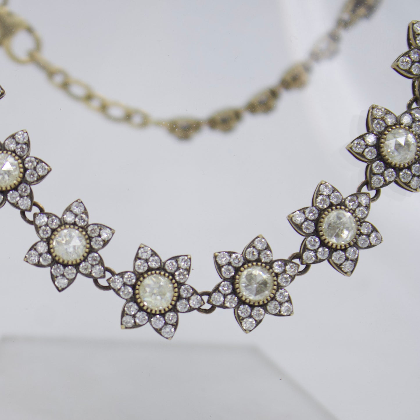 Victorian Star Necklace and Earrings with Rose Cut Diamonds in 18K Gold