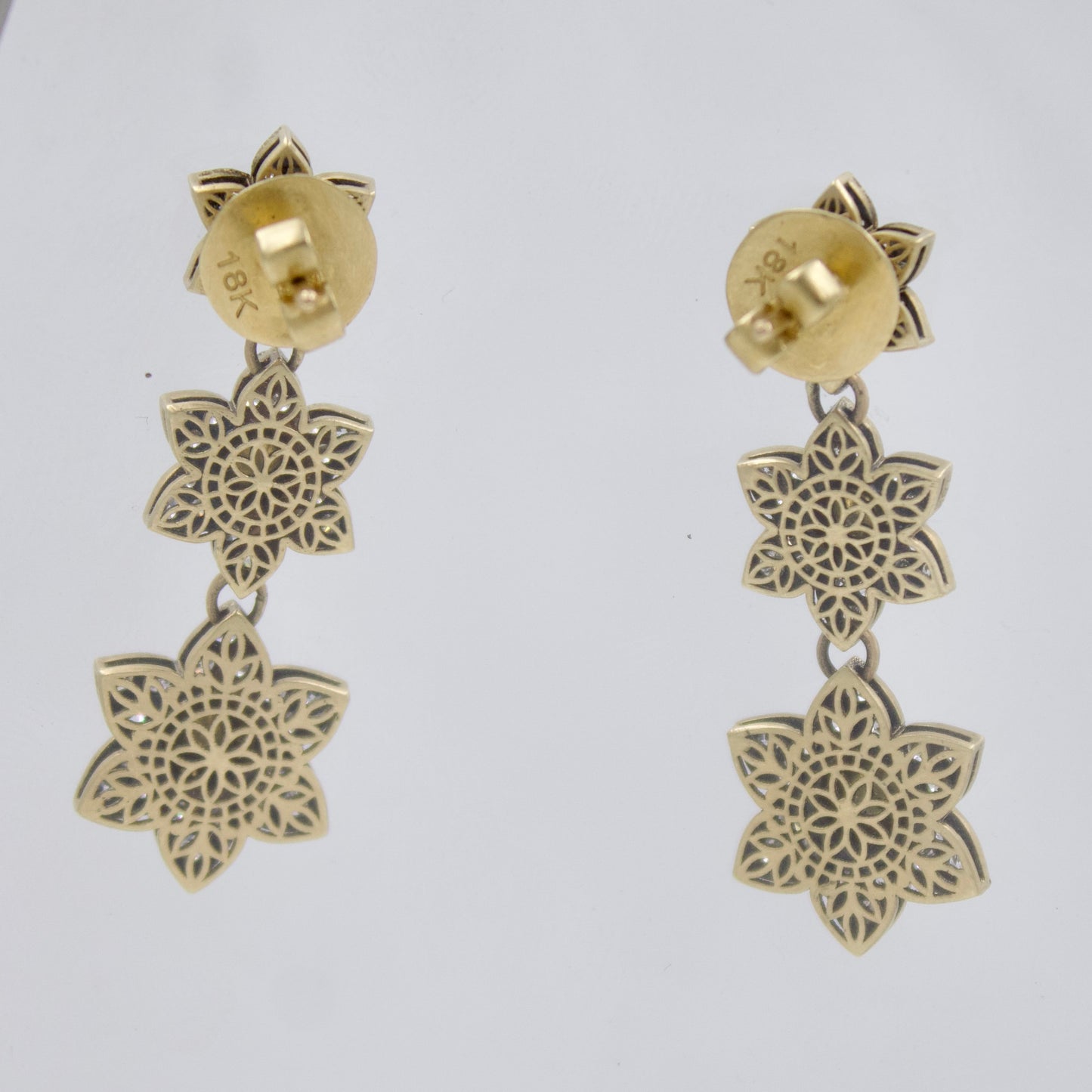 Victorian Star Necklace and Earrings with Rose Cut Diamonds in 18K Gold