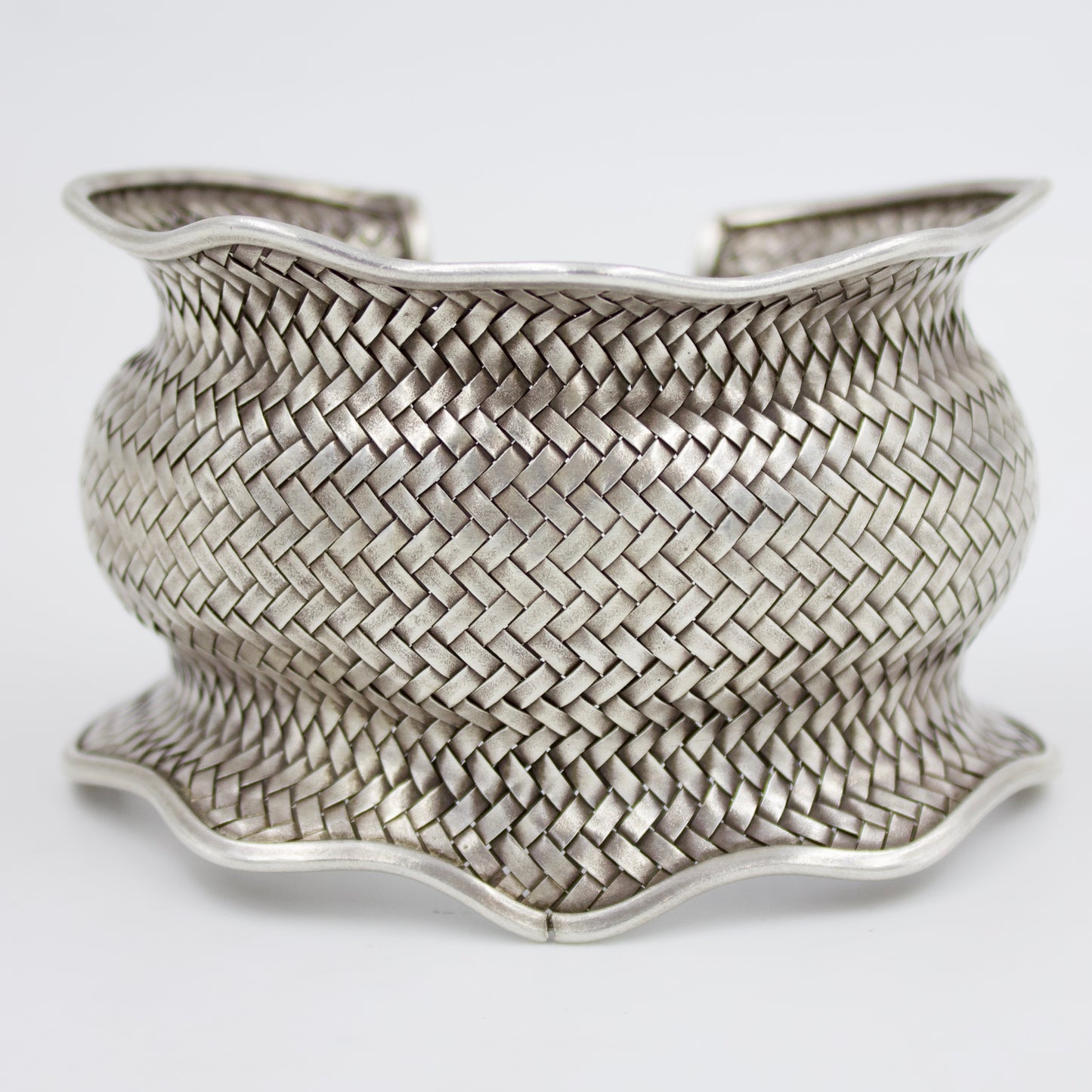 Indonesian Hand-woven Broad Cuff Bracelet in Sterling Silver