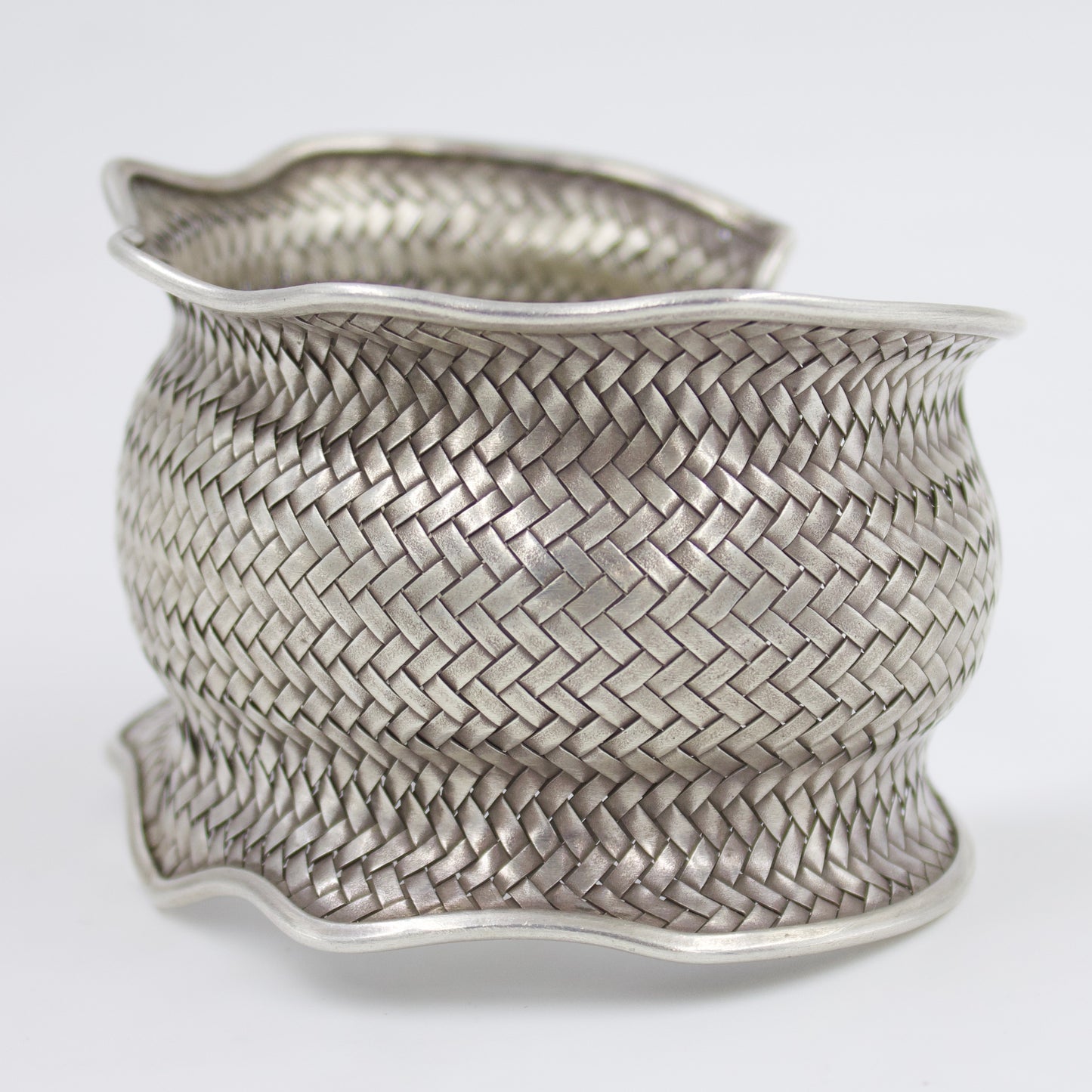 Indonesian Hand-woven Broad Cuff Bracelet in Sterling Silver