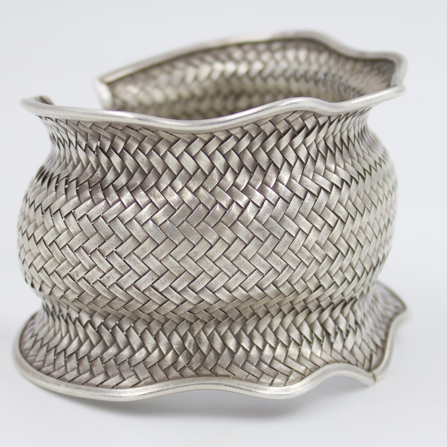 Indonesian Hand-woven Broad Cuff Bracelet in Sterling Silver