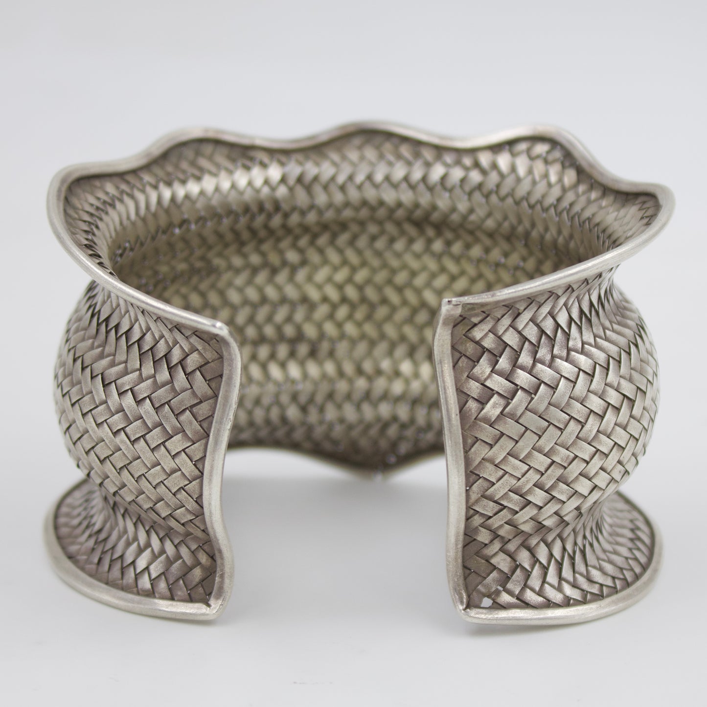 Indonesian Hand-woven Broad Cuff Bracelet in Sterling Silver