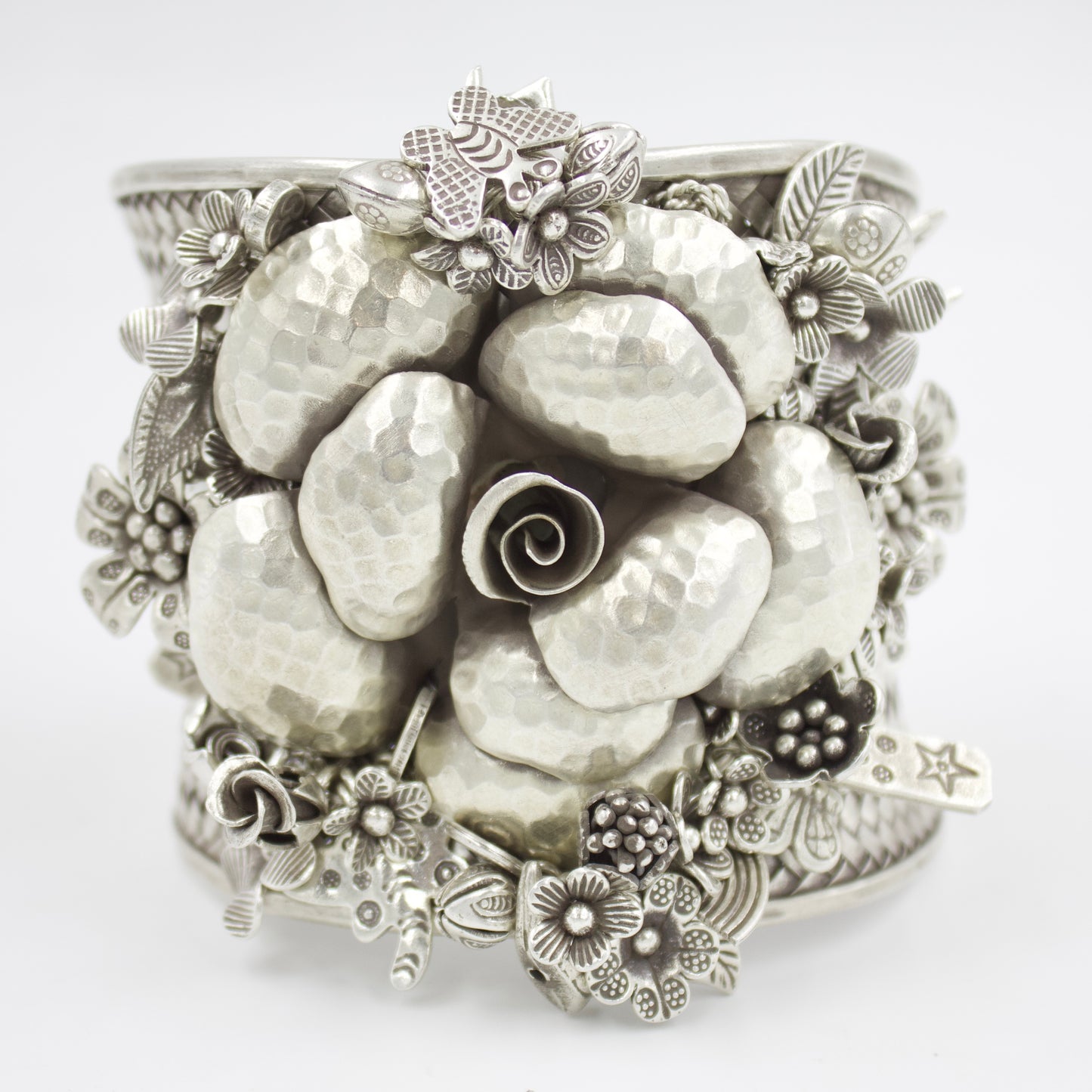 Indonesian Hand-woven Floral Cuff Bracelet in Sterling Silver