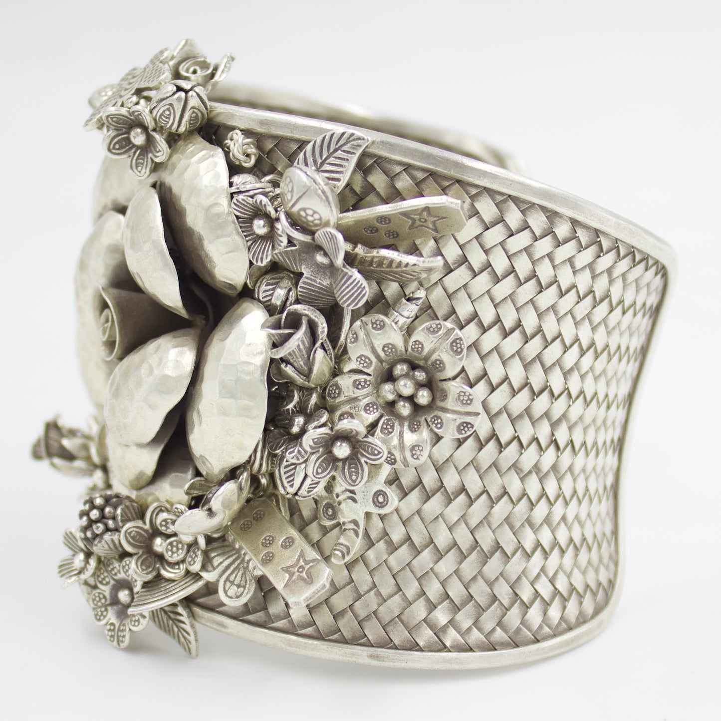 Indonesian Hand-woven Floral Cuff Bracelet in Sterling Silver