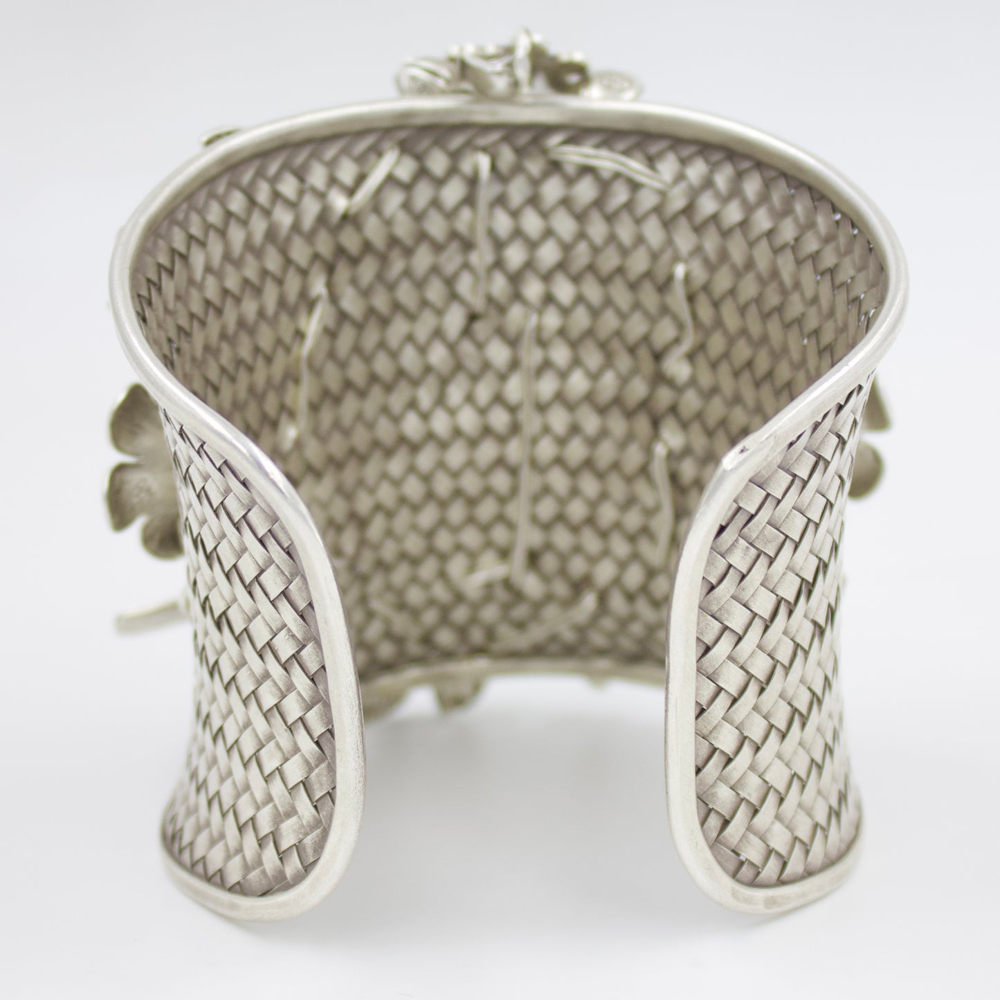 Indonesian Hand-woven Floral Cuff Bracelet in Sterling Silver