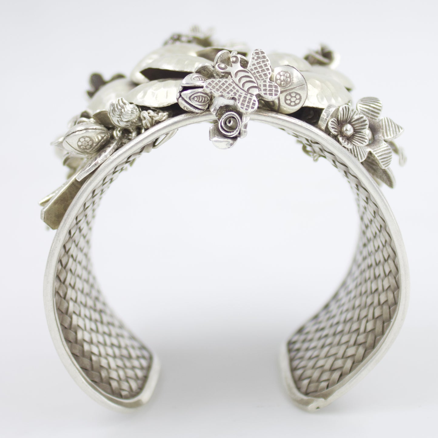 Indonesian Hand-woven Floral Cuff Bracelet in Sterling Silver