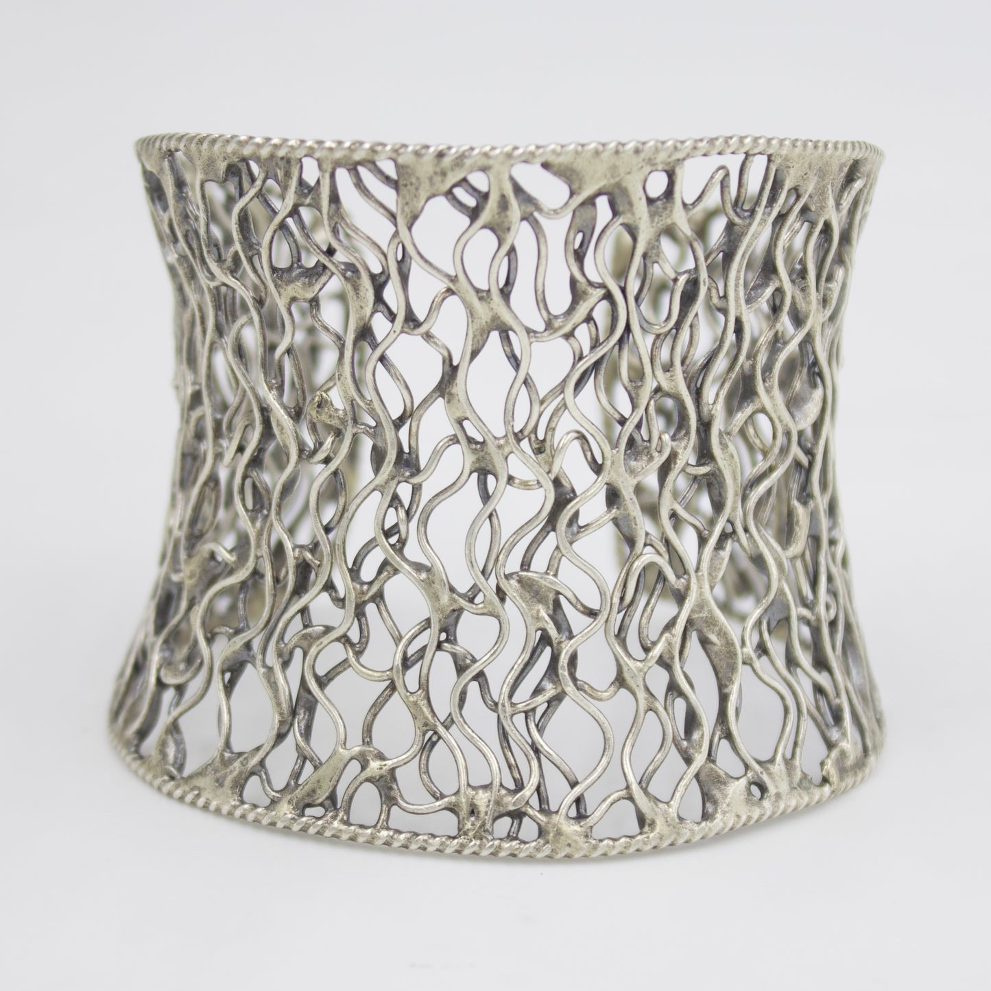 Indonesian Hand-woven Mesh Work Cuff Bracelet in Sterling Silver