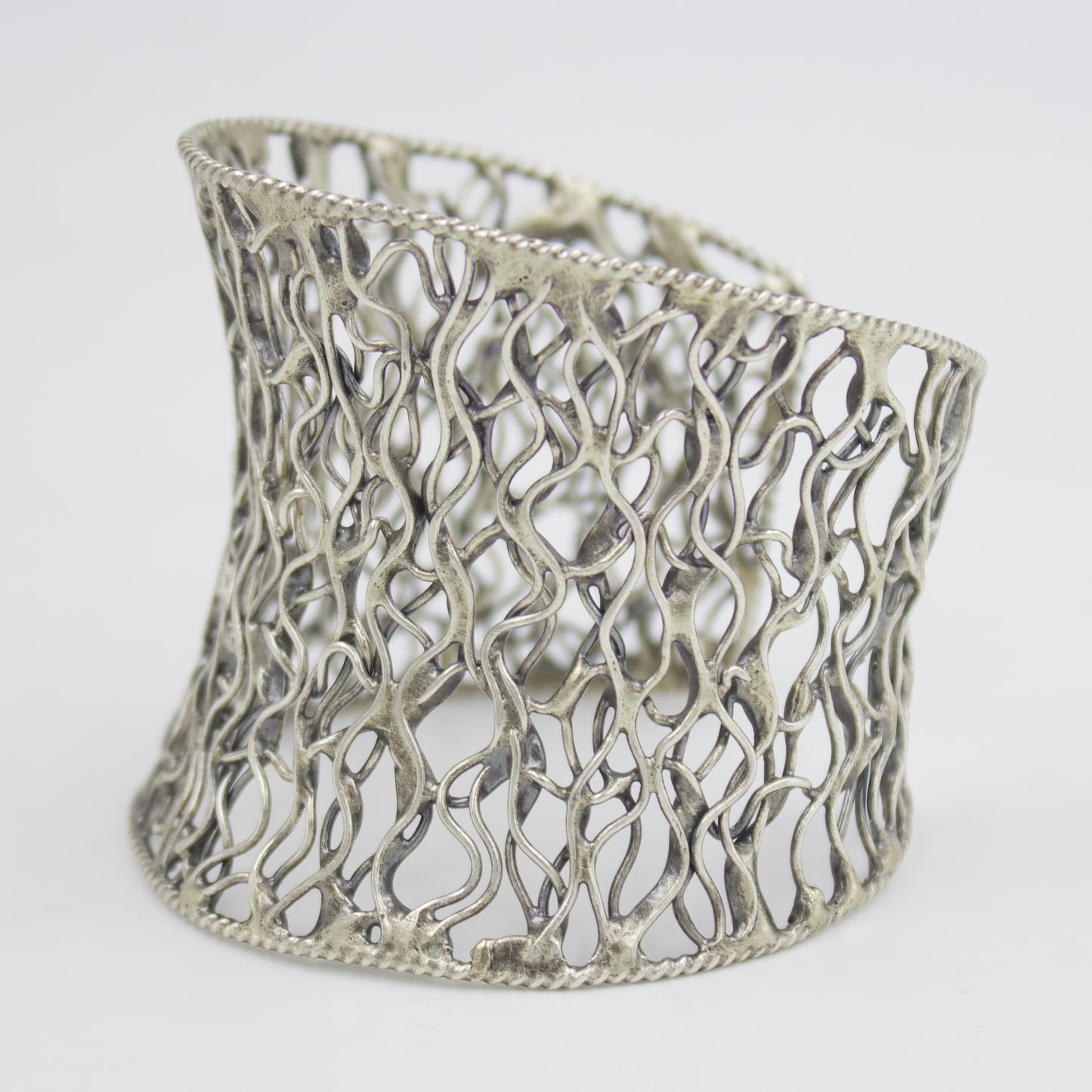 Indonesian Hand-woven Mesh Work Cuff Bracelet in Sterling Silver