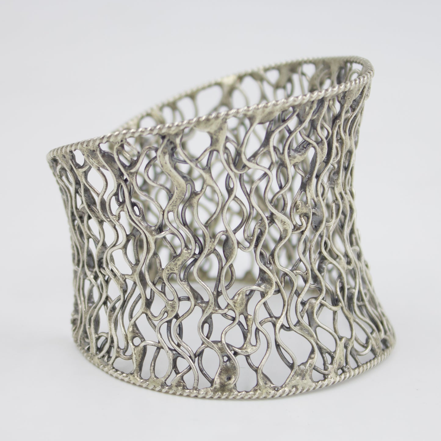 Indonesian Hand-woven Mesh Work Cuff Bracelet in Sterling Silver