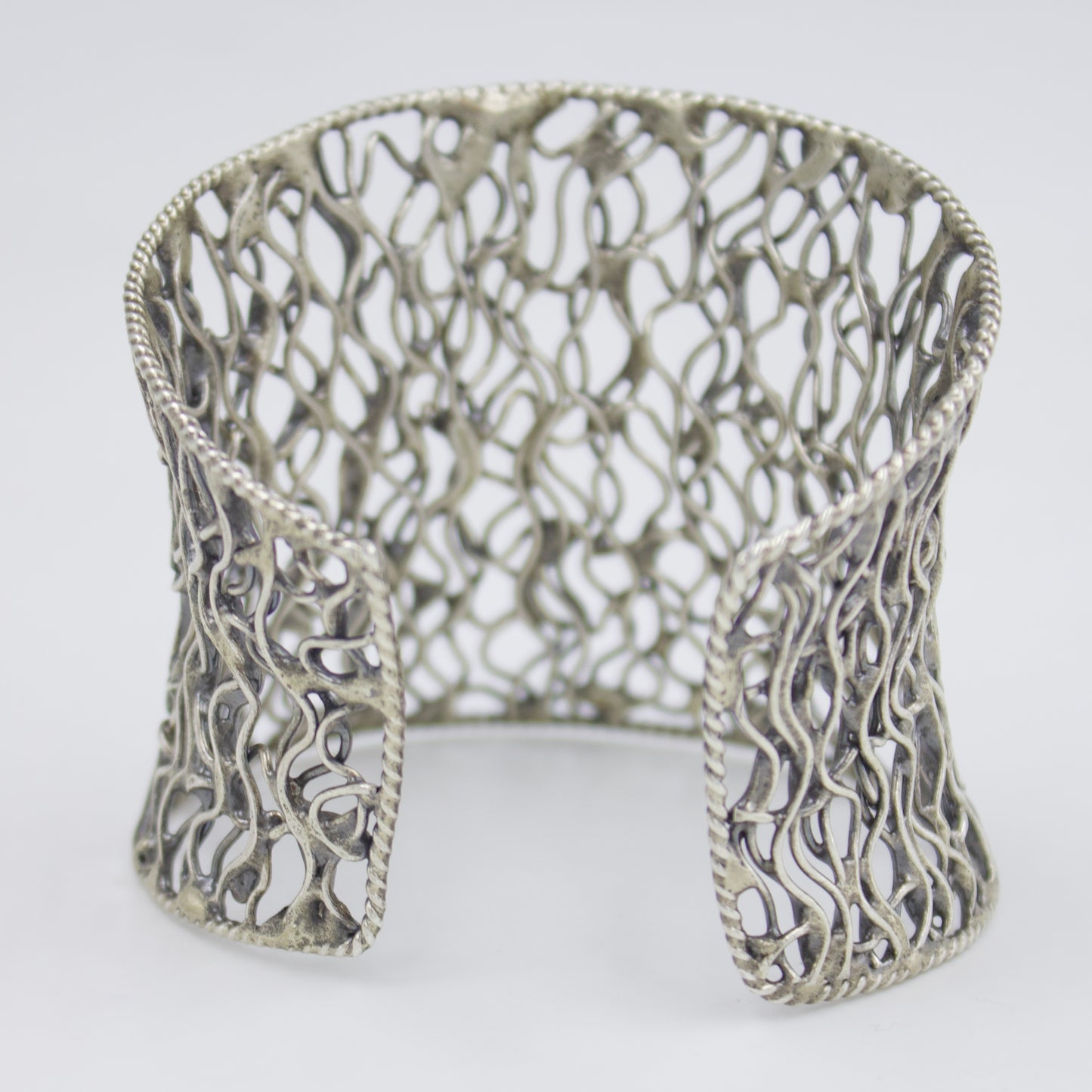 Indonesian Hand-woven Mesh Work Cuff Bracelet in Sterling Silver