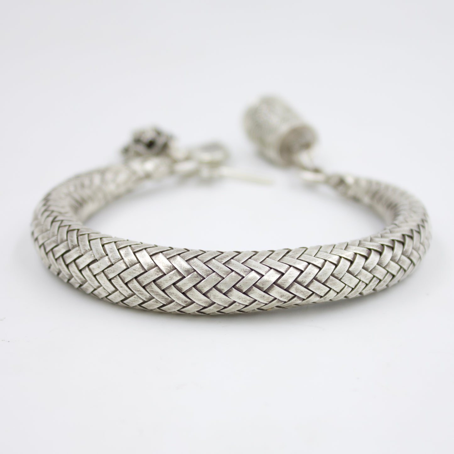 Indonesian Hand-woven Timeless Charm Cuff Bracelet in Sterling Silver