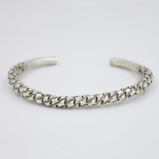 Indonesian Handmade Unisex Hammered Cuff Bracelet in Sterling Silver