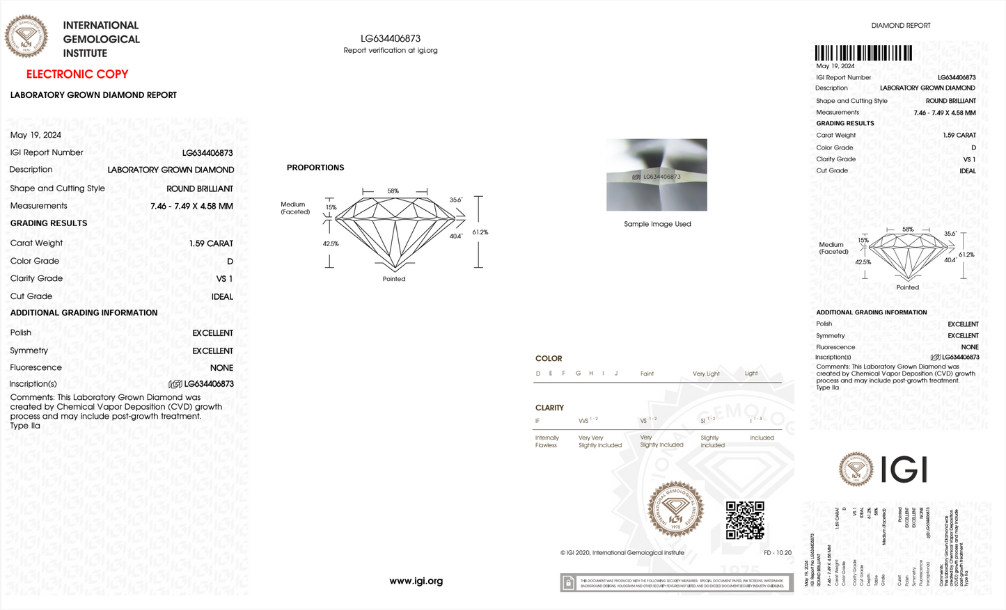 Timeless IGI Certified 3.18 TCW 7.5x7.5 mm D-VS1 Lab Grown Diamond Stud Earrings in 18K Yellow Gold Screw Back Solitaire Earrings