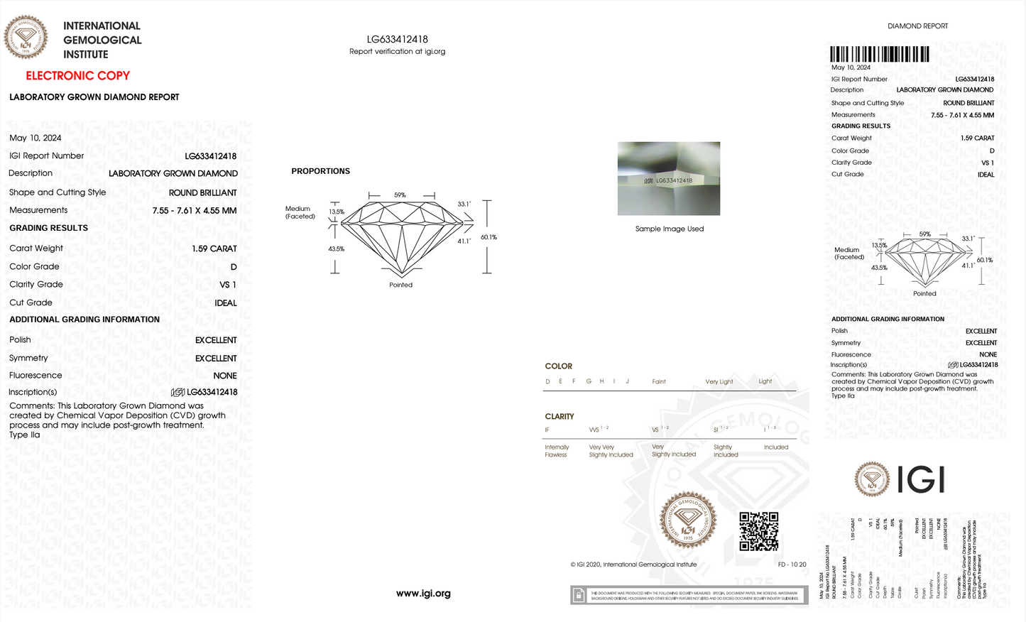 Timeless IGI Certified 3.18 TCW 7.5x7.5 mm D-VS1 Lab Grown Diamond Stud Earrings in 18K Yellow Gold Screw Back Solitaire Earrings