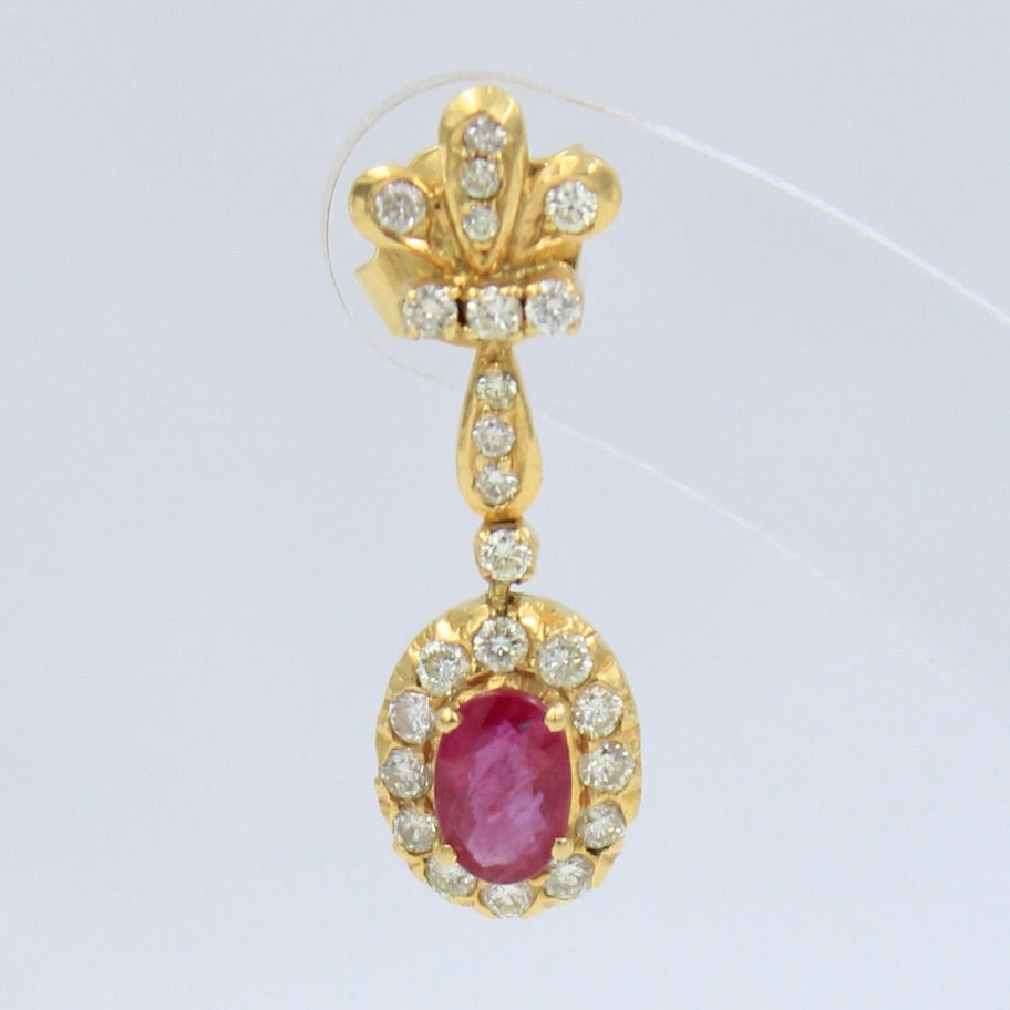 Vintage 3.60 TCW Natural Untreated Ruby & Diamond Drop Earring in 18K Gold