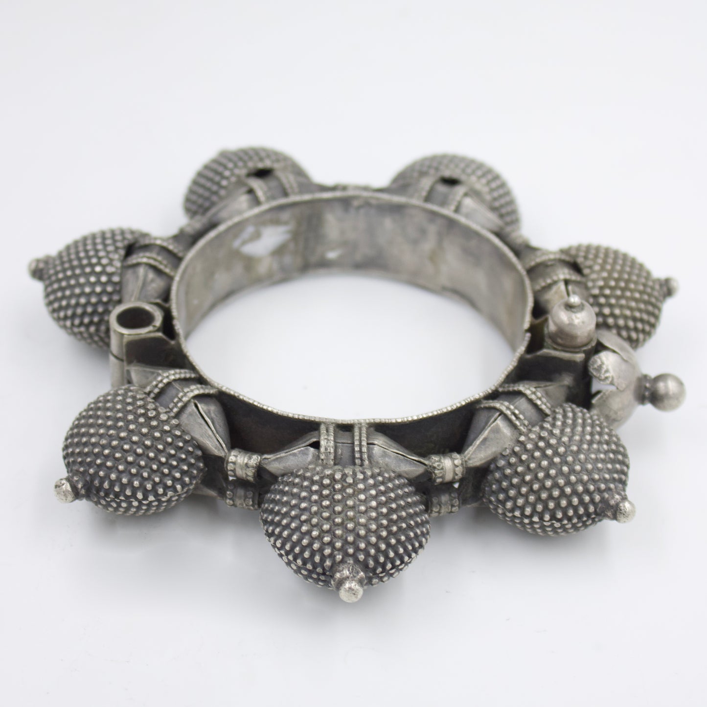 Antique Rajasthani Handmade Dome Hinged Bangle in Silver | 1910 Collectors Piece