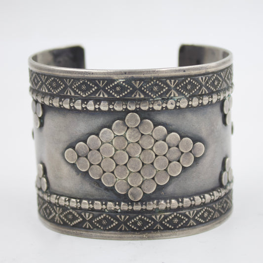 Vintage Rajasthani Hand Etched Cuff Bracelet in Sterling Silver